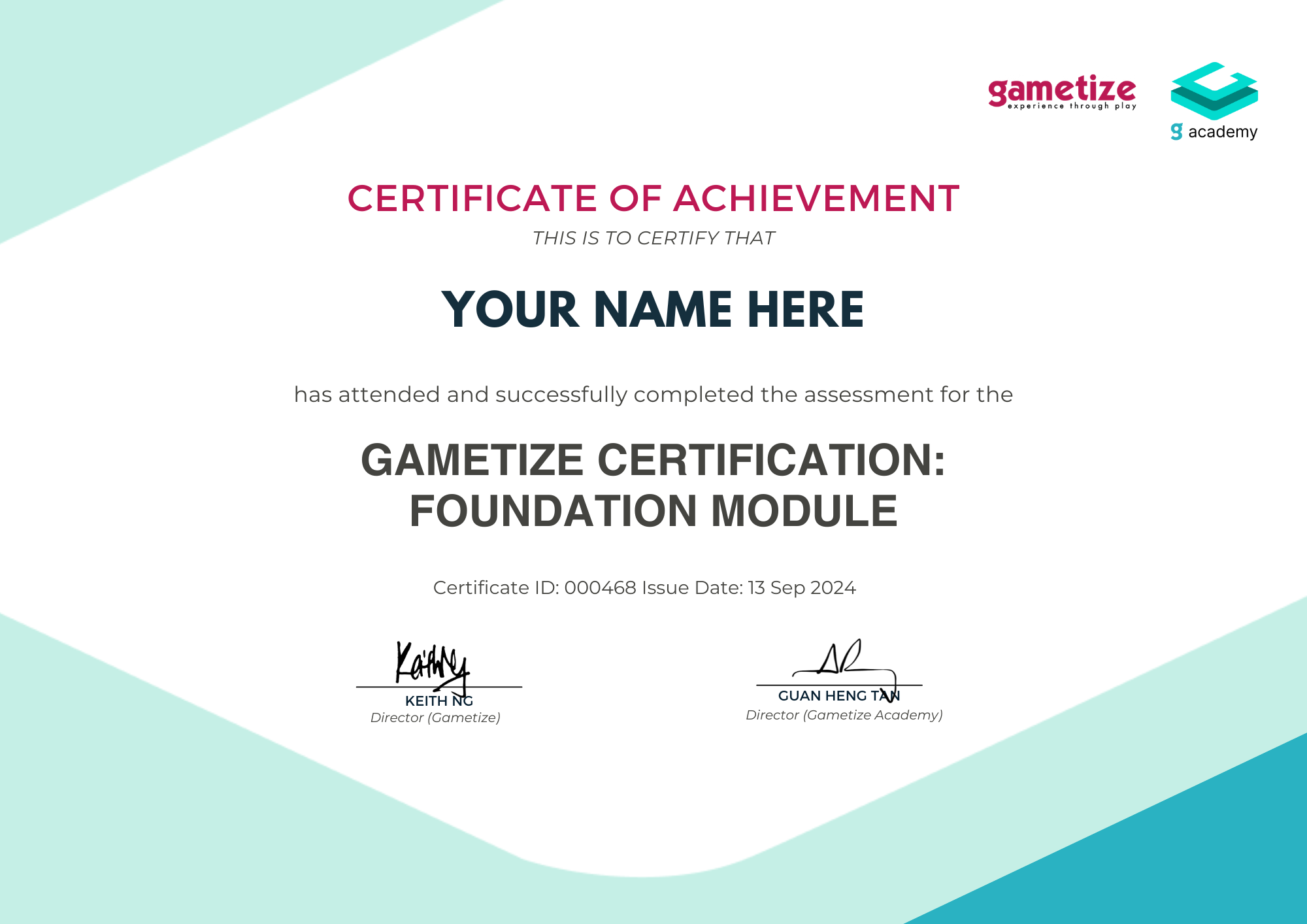 Sample certificate (old design, to be updated)